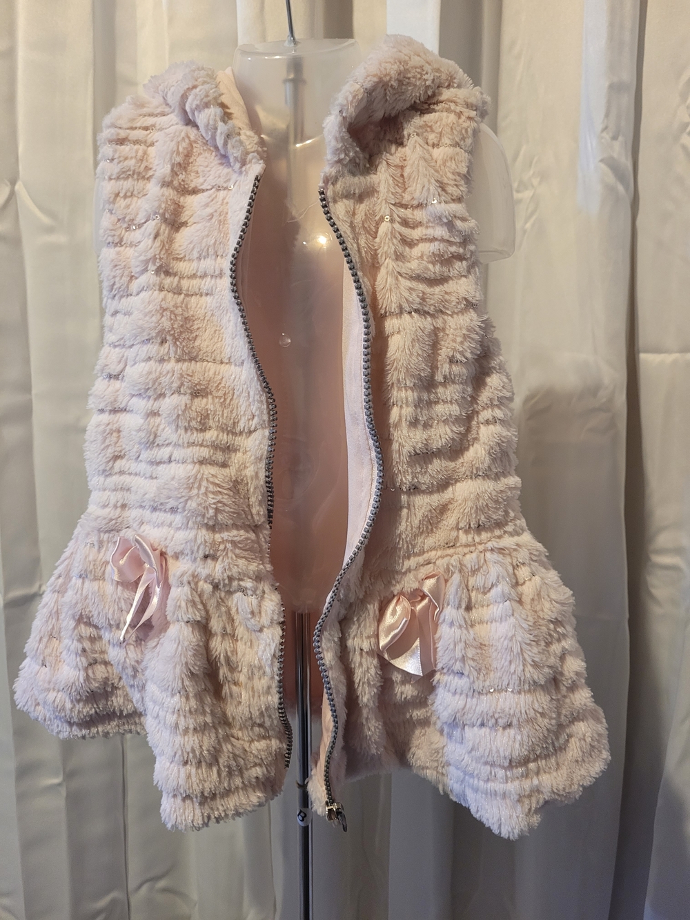 Little Lass Plush Faux-Fur Hooded Vest - Pale Pink